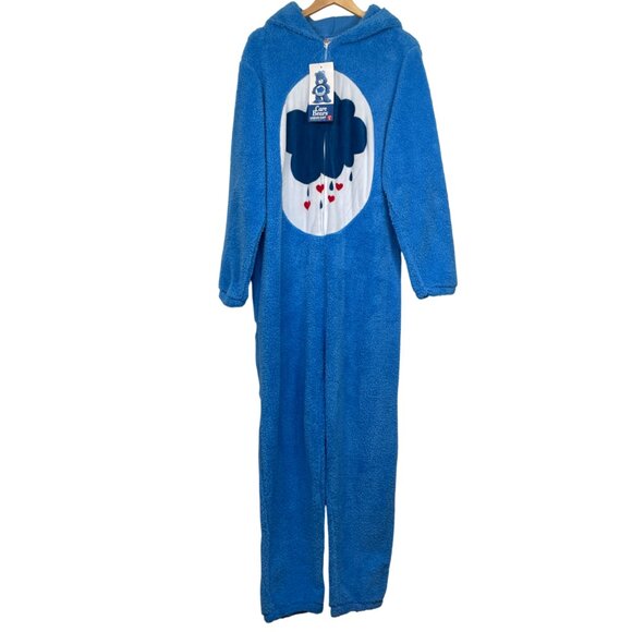 [SOLD] Care Bears Blue Grumpy Rain Cloud Onesie Hooded Halloween Pajama Costume - Picture 1 of 16